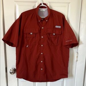 Columbia PFG Men's Short-Sleeve Button-Down Fishing Shirt in Rust Orange Size M